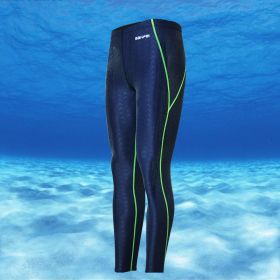 Sunproof Shark Skin Long Legs Competition Men's Swimming Trunks (Option: Dark Blue Green Line-M)