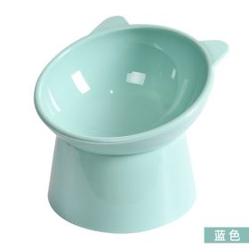 High Foot Oblique Neck Protection Pet Bowl (Option: Cat Ear Blue)