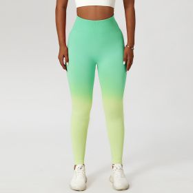 Gradient Fitness High Waist Sportswear Tight Outdoor Pants (Option: Light Green Yellow-S)