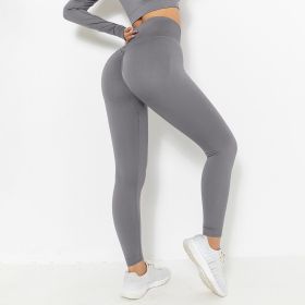 Seamless Knitted Solid Color Chest T-shirt Sports Running Fitness Yoga Wear Short-sleeved Top For Women (Option: Pants Rock Grey-L)