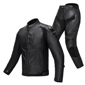 Wind-proof Motorcycle Leather Pants Suit For Men And Women (Option: Black-5XL)