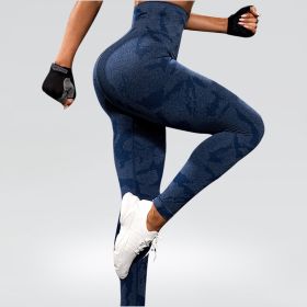 Yoga Pants High Waist Hip Lift Tights Sports Fitness (Option: Dark Blue-S)