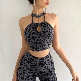 European And American Leopard Print Fitness Suit High Waist Peach Hip Lifting (Option: Gray Leopard Print Bra-L)