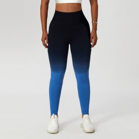 Gradient Fitness High Waist Sportswear Tight Outdoor Pants (Option: Black And Blue-L)