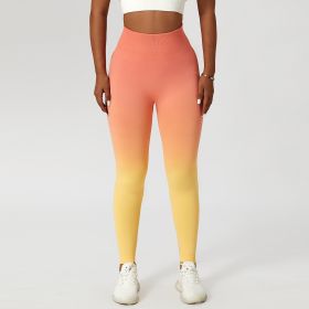 Gradient Fitness High Waist Sportswear Tight Outdoor Pants (Option: Rose Yellow-L)