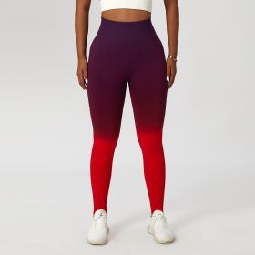 Gradient Fitness High Waist Sportswear Tight Outdoor Pants (Option: Deep Burgundy-L)