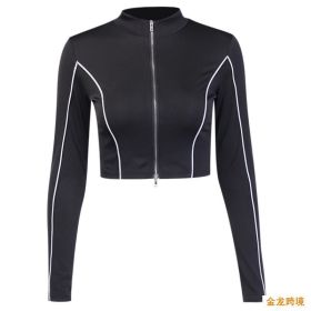 WOMEN'S Long-sleepted T-shirt Long Sleeve Cardigan (Option: Black-Plus Size L)