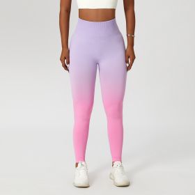 Gradient Fitness High Waist Sportswear Tight Outdoor Pants (Option: Light Purple Pink-L)