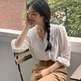 Simple Loose Long Sleeves Shirt (Option: White-L)